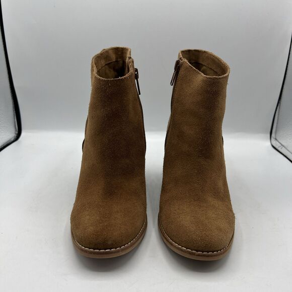 Arturo Chiang Suede Leather Fringe Chunky Heel Booties Boots Tan Camel Boho  7M - Picture 2 of 12